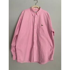 Vintage Lacoste Men's Pink Classic Button-Down Oxford Cotton Size XL Long Sleeve